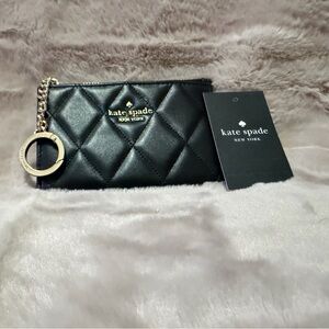 kate spade Carry Black Leather Card Case with Gold Key Ring